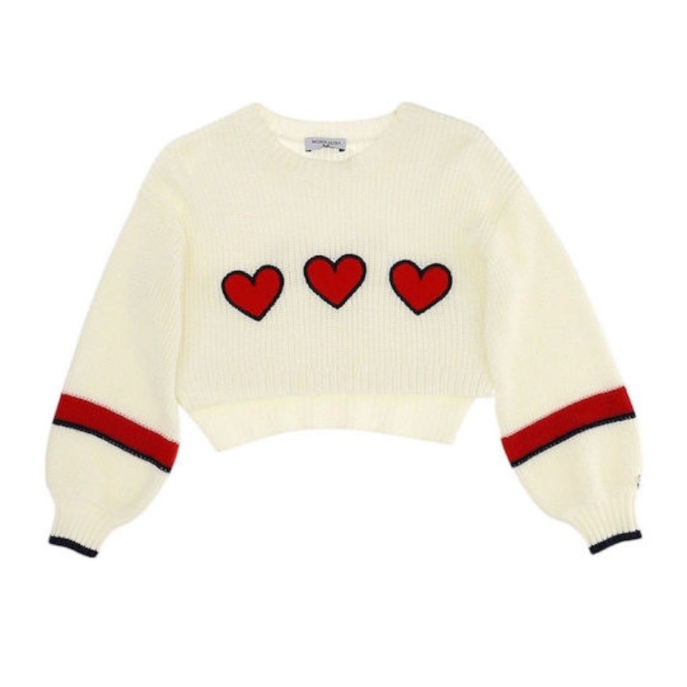 MONA LISA Cream Sweater with Red Heart Details‎